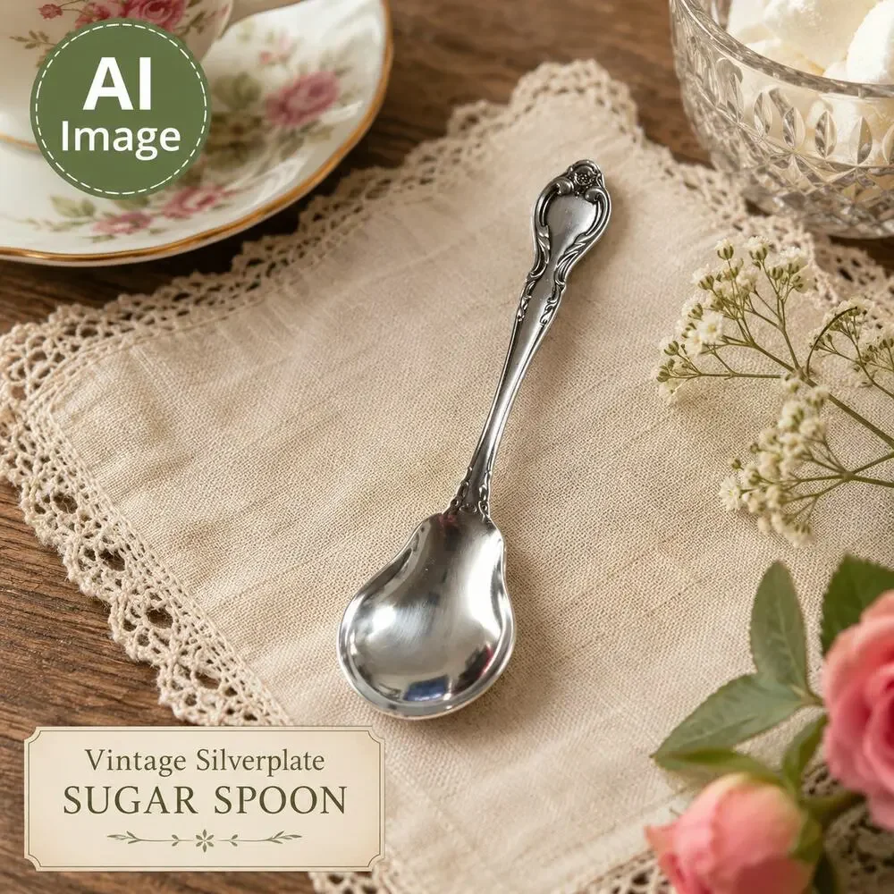 Vintage 70s Lyons Queens Fancy Sugar Spoon Stainless Steel 6